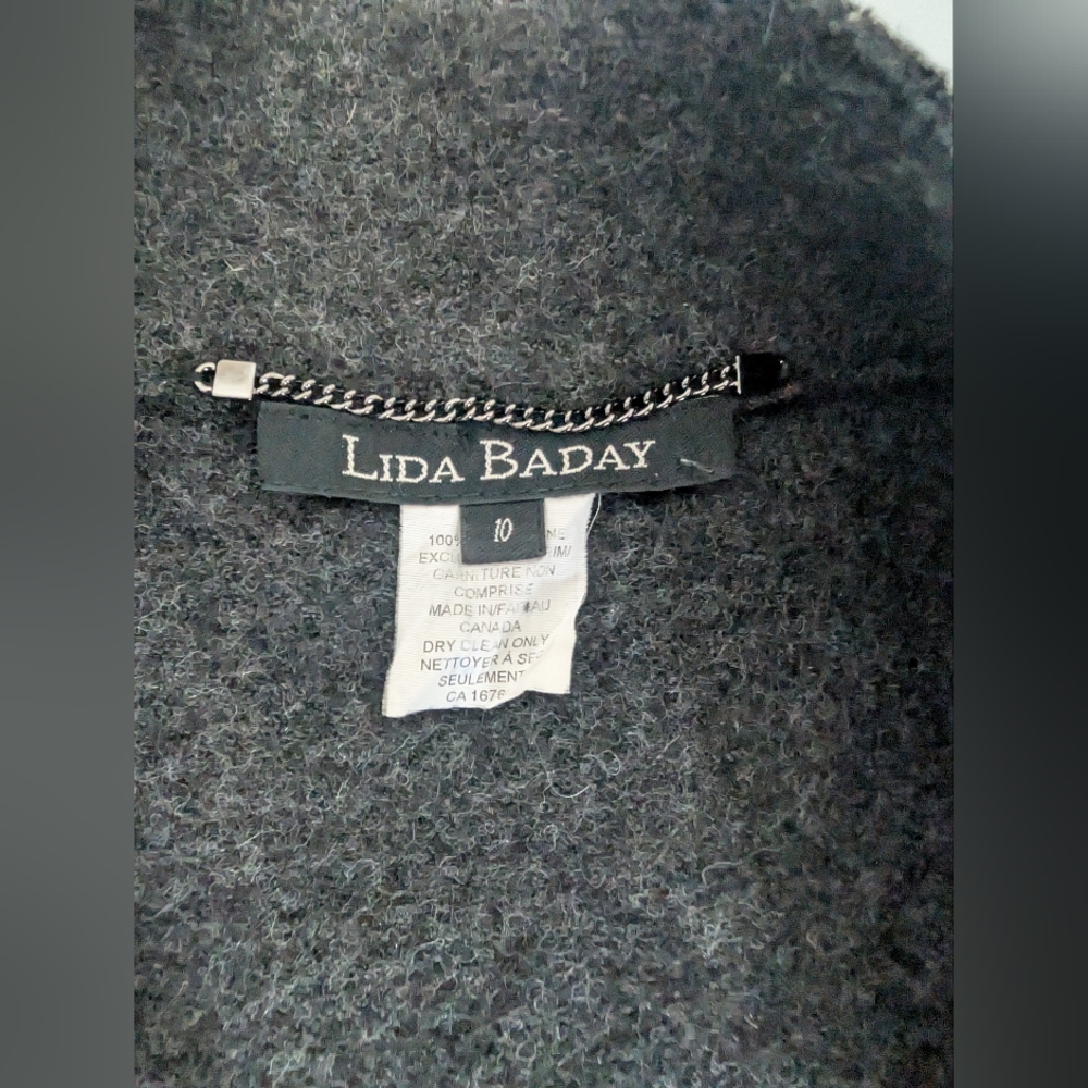 Lina Baday 100% wool Gray Open Front Jacket Quiet Luxury Dark Academia Office 10 - Picture 3 of 9